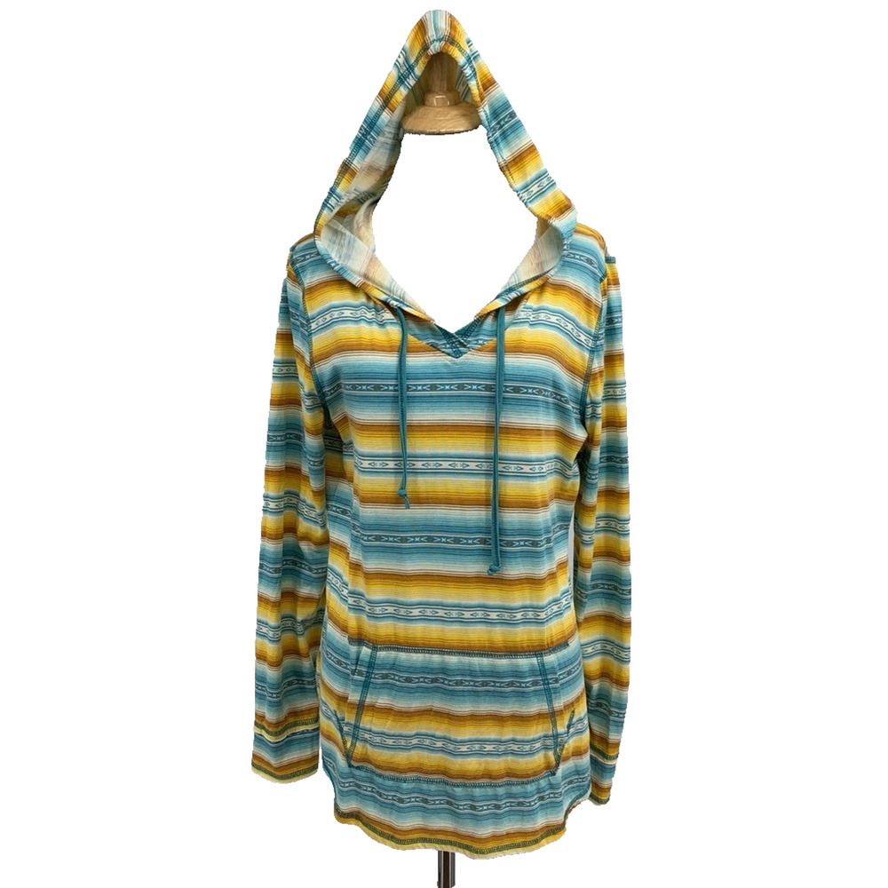 Panhandle Hoodie Womens L Large Aztec Cotton Blend Striped Drawstring V Neck
